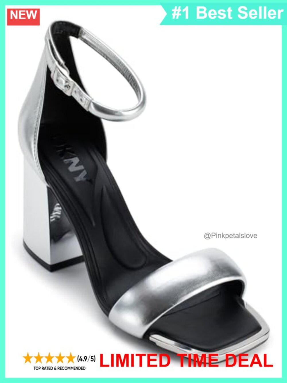 DKNY Scarla Evening Square Toe Ankle Strap Block Heel Sandals